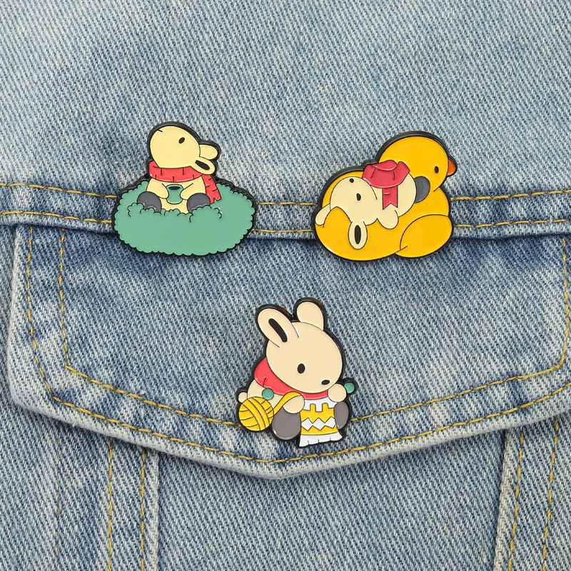 Kaninchen Stricken Schlafen Emaille Pins Kaffee Hase Broschen Revers Abzeichen Cartoon Niedlichen Tier Schmuck Geschenk für Freunde