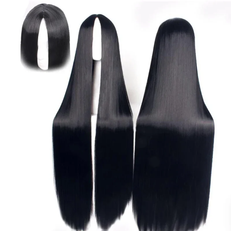 Peluca recta larga de separación central, pelo sintético, color blanco y negro, Cosplay Universal, Anime