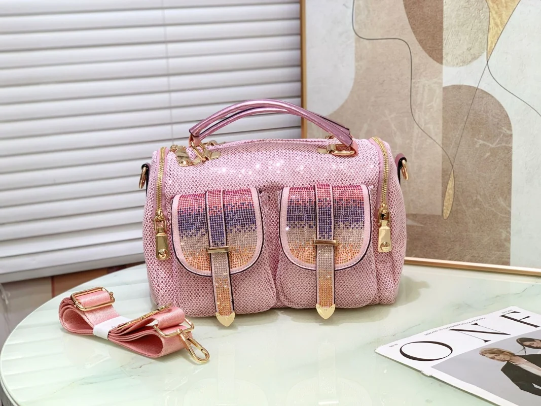 

Fashion Women Mesh Netting Iridescent Paillette Rhinestone Messenger Bag Lady Casual Shiny Office Pockets Portable Handbag