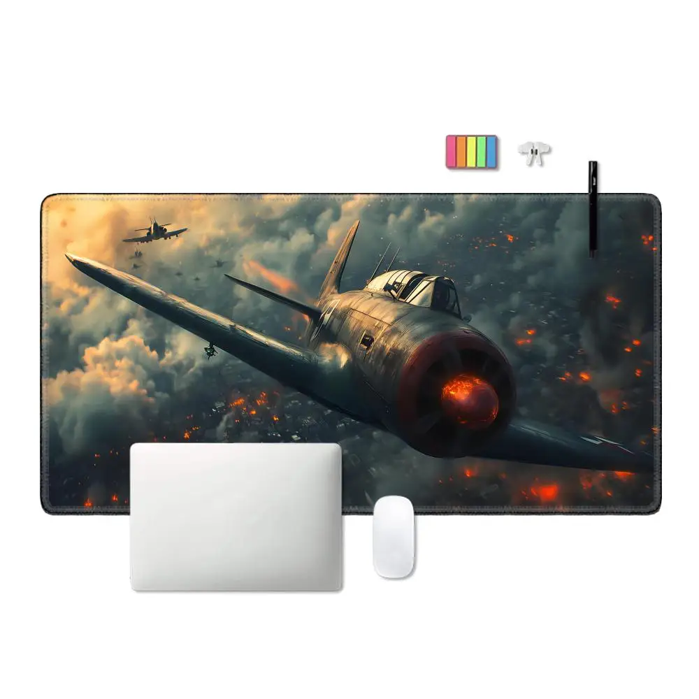 แผ่นรองเมาส์ลายเครื่องบินรบ ขนาดใหญ่พิเศษ XXL สำหรับคอมพิวเตอร์ สำนักงาน เล่นเกม โต๊ะทำงาน ยางกันลื่น รองรับคีย์บอร์ดและเมาส์ แผ่นรองโต๊ะยาว