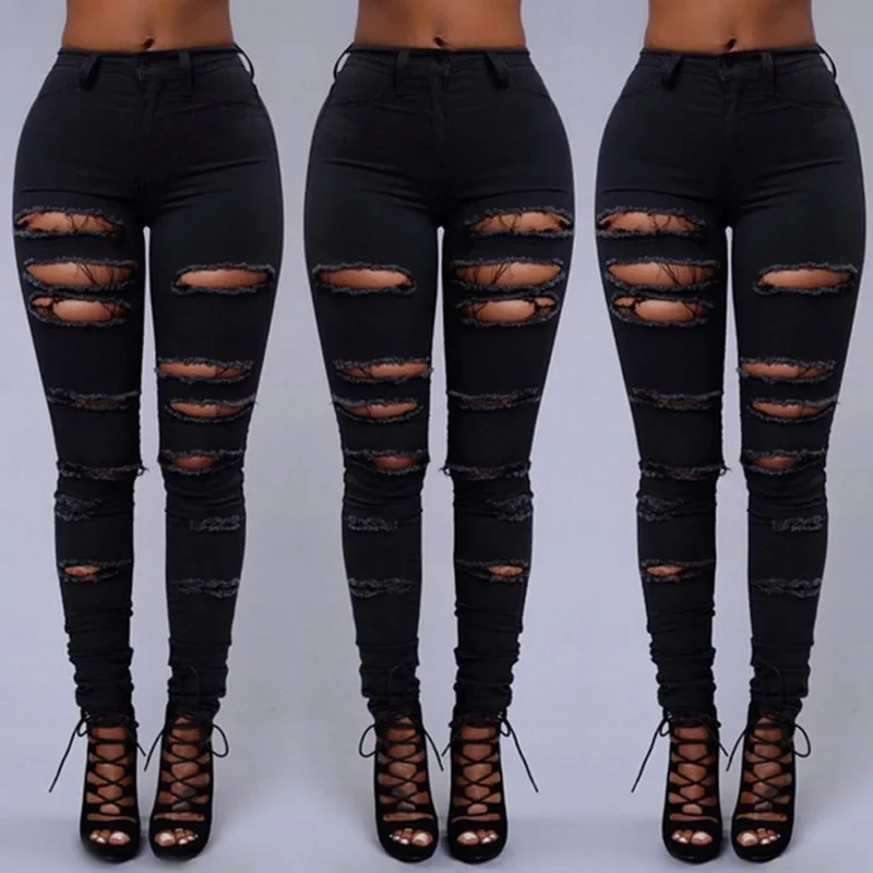 High Quality jeans women's high waist skinny denim jeans casual high stretch pencil pants Ripped Jeans drop shipping