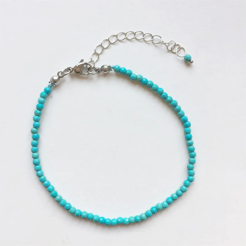 3MM 4MM Faceted Turquoise Bracelet Dainty Adjustable Hand Chains Natural Stones Pulsera Mujer Unique Women Bohemian Anklet