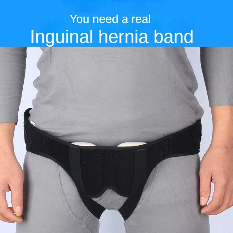 Adjustable Adult Hernia Belt Man Inguinal Groin Support Inflatable Hernia Bag with 2 Removable Compression Pads Pain Relief