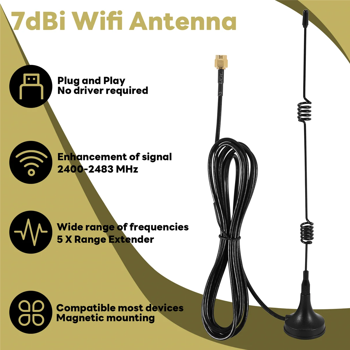 Penguat Antena WiFi 7dBi 2.4GHz untuk LAN nirkabel WLAN XY
