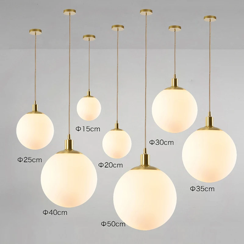 

Modern Glass Ball Pendant Lights White Globe Hanging Lamps Bar Restaurant Deco Luminaire Bedroom Light LED Pendant Lamp