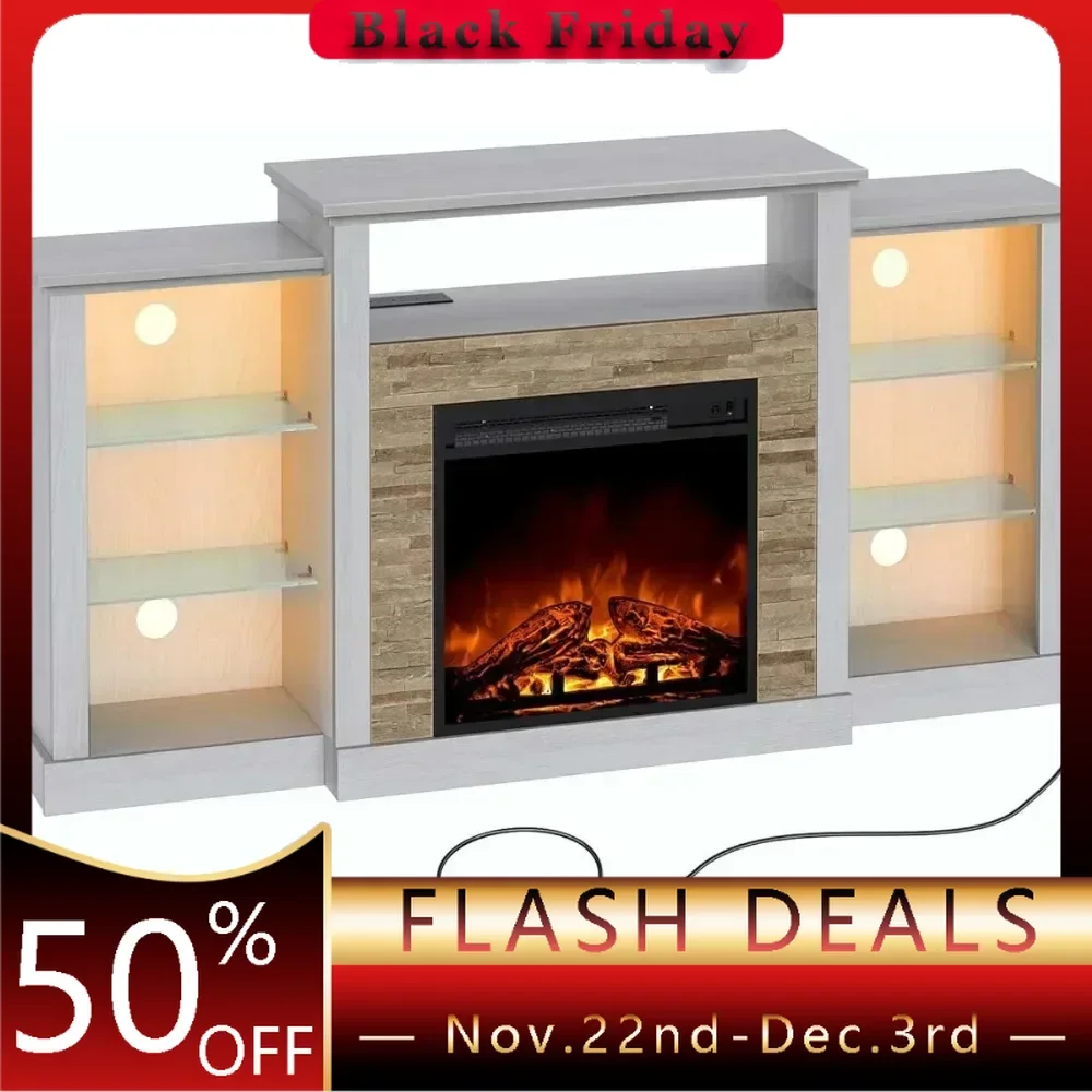 Fireplace TV Stand With LED Lights and Power Outlets TV Console for 32