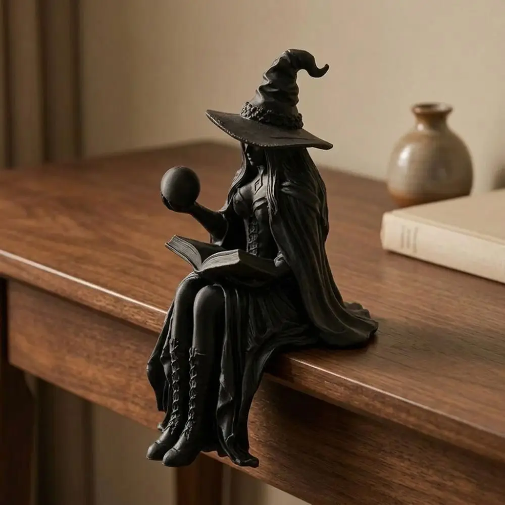 3D Printed Sitting Witch Figurine with Book Ball Vintage Gothic Halloween Witch Shelf Sitter Spooky Dark Aesthetic
