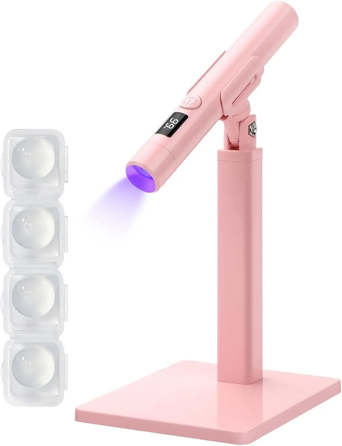 

Portable UV Nail Lamp with Stand, 3W LED Dryer, Rechargeable USB, Silicone Stamper & LCD Display (Pink)