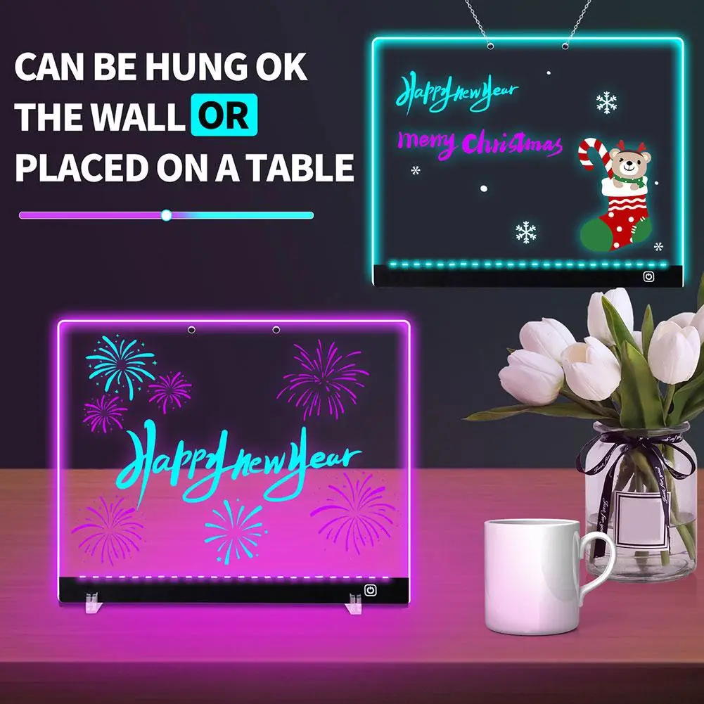 DIY Creative Glowing Painting Board LED Luminous Message Board with Seven Colors Pens for Office Colorful Drawing for Kids