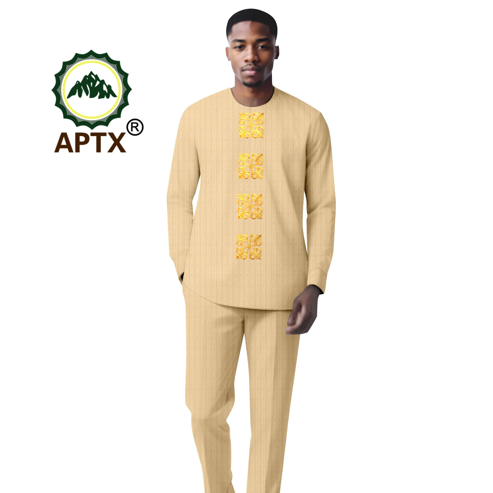 African Men Traditional Outfits 2 Pieces Shirt Pants Set Long Sleeve Top+ Slim Fit Trousers Casual DashikiAttire A2316078