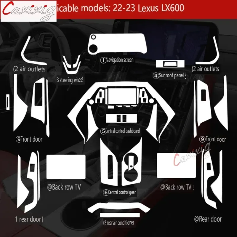 For Lexus LX LX600 2022-2023 TPU Transparent Protection Film Car Interior Stickers Center Control Gear Air Vent Navigation Door