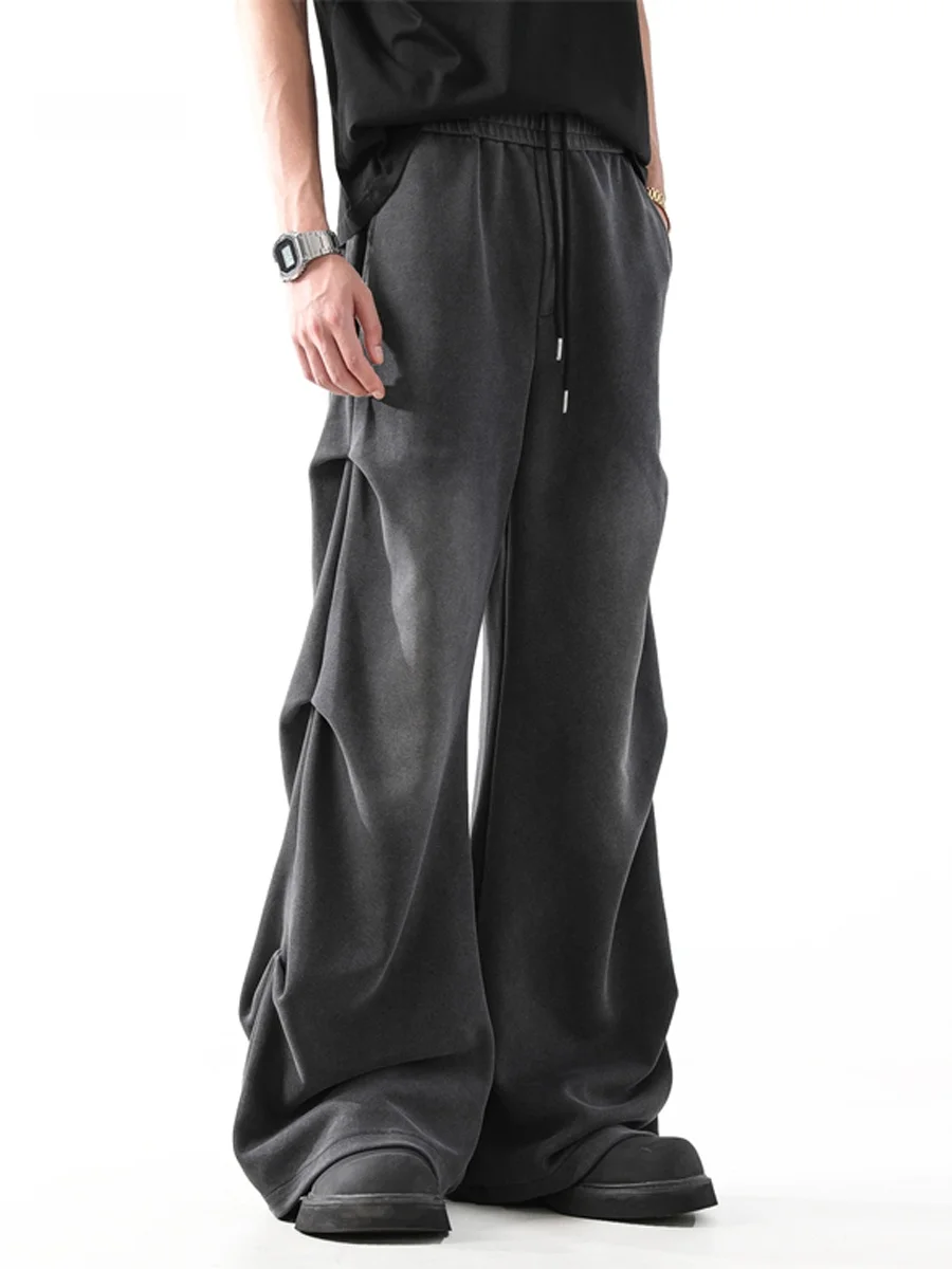 

American Sle Pleated Men's Casual Pants Hip Hop Street Dance Wide Leg Straight Loose Casual Trousers Autumn Spring Faion