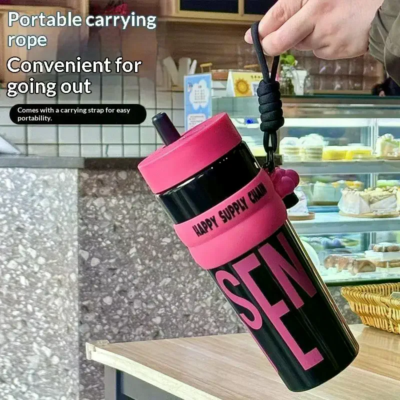 1Pcs 900ML Insulated Straw Tumbler With Leakproof And Hot Cold Retention Free Cup Brush Perfect For Travel School Outdoor Use