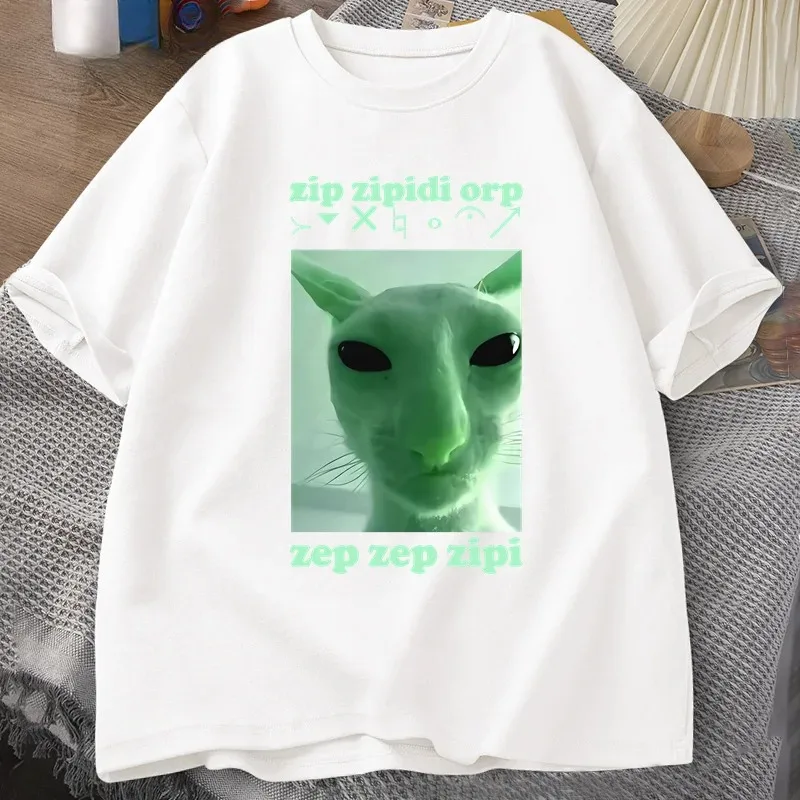 مضحك الغريبة القط دانك ميمي تي شيرت للنساء Brainrot تي شيرت غبي كرينج التي شيرت Harajuku تيز #2