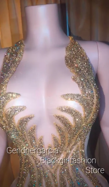 Abiti da sera personalizzati con scollo all'americana in oro, strass, perline, glitter, compleanno, abiti di lusso, mini abiti da cocktail in stile africano, ragazze nere