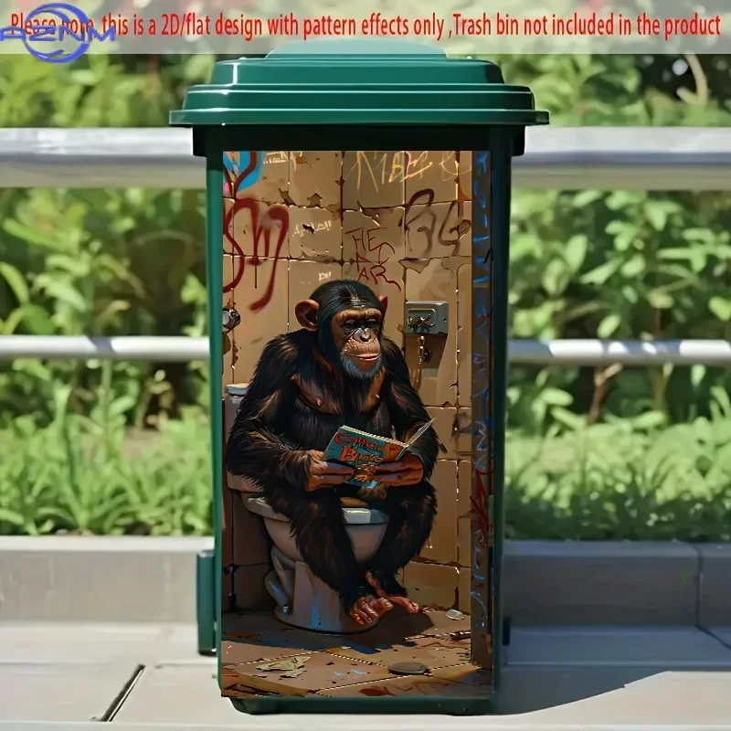 2D 1PCTrash Can Sticker. .01*81.99cm. Gorilla Reading Pattern. Fun and Quirky. Creative Trash Can Sticker. Suitable for trash