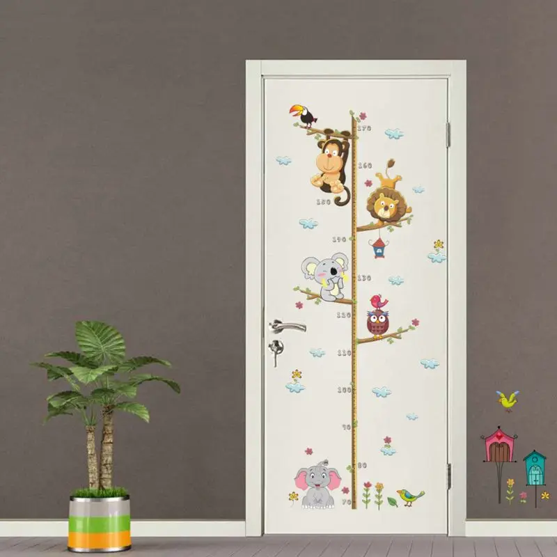 Cartoon Animal Kids Height Measure Decal Removable Wall Stickers DIY Kindergarten Wallpaper Home Kids Room Decoration Dropship