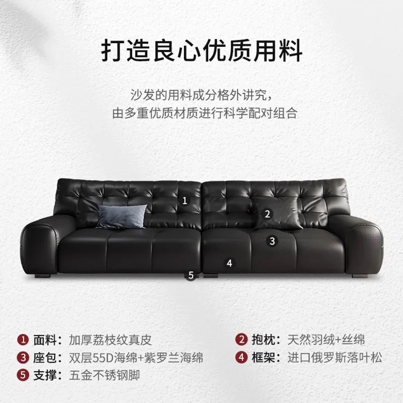Spot Craft Big Black Bear Leather Sofa Modern Light Luxury Living Room Small Apartment Straight Row Black First Layer Cowhide So