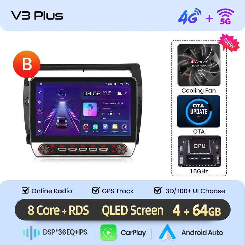 Junsun 13.1″ QLED draadloze CarPlay Android Auto autoradio voor Citroen C4 C-Triomphe 2004-2009 intelligente systemen DSP SWC RDS
