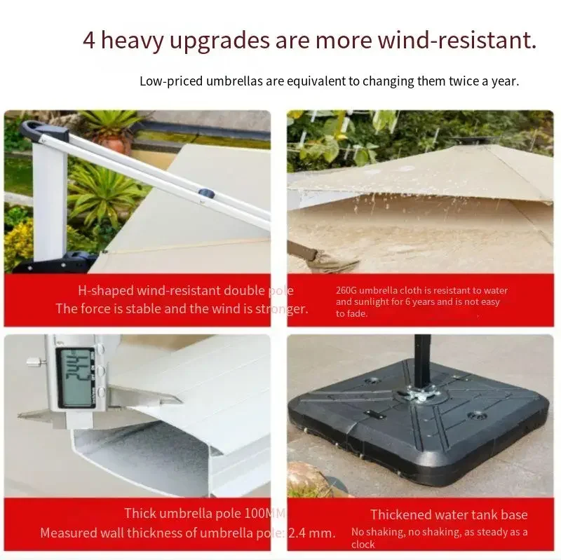 For Solar LED Cantilever Roman Umbrella, Windproof Outdoor Parasol with Light Strip for Garden Patio Villa