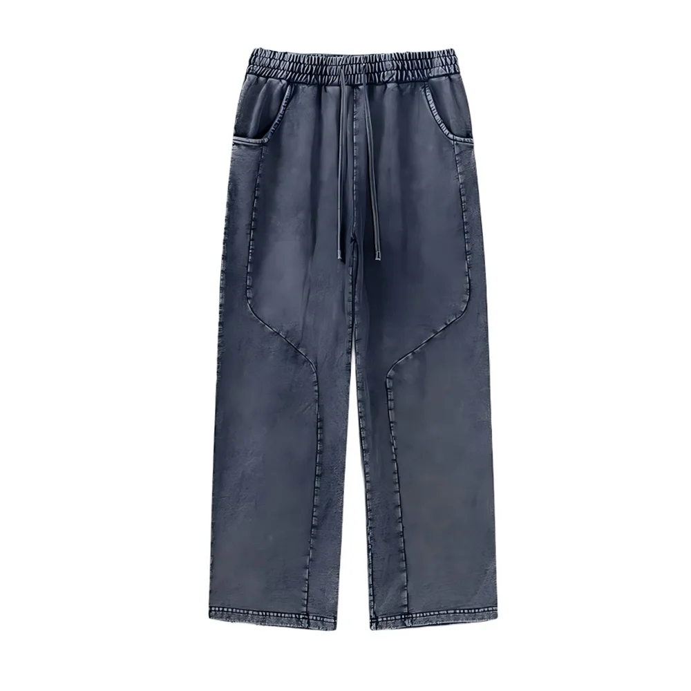 Y2K Vintage HarajukuกางเกงสบายๆHigh Streetสีดําขนาดใหญ่กางเกงขากว้างDrawstring Denimความยาวเต็มSweatpants Streetwear