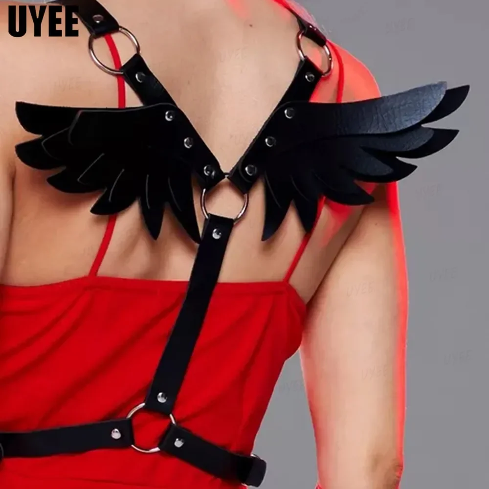 Cinturón de arnés de cuero PU para mujer, alas de Ángel Punk, alas de hadas góticas, accesorios de Festival de Cosplay para adultos, disfraz de fiesta de Halloween