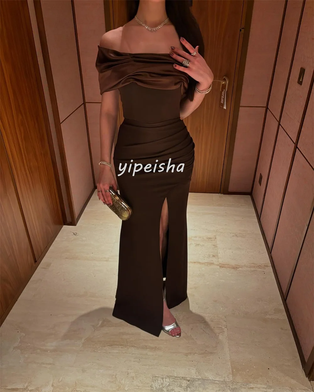 Vestidos largos personalizados de moda Formal Jersey plisado sirena con hombros descubiertos vestidos para ocasiones a medida exquisitos de alta calidad