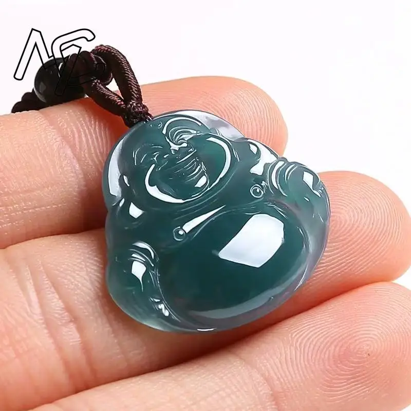 New Natural Real Emerald Jade Blue Water Maitreya Buddha Pendant Necklace Carved Jadeite Jewelry Amulet Gifts Certificate Charm 3