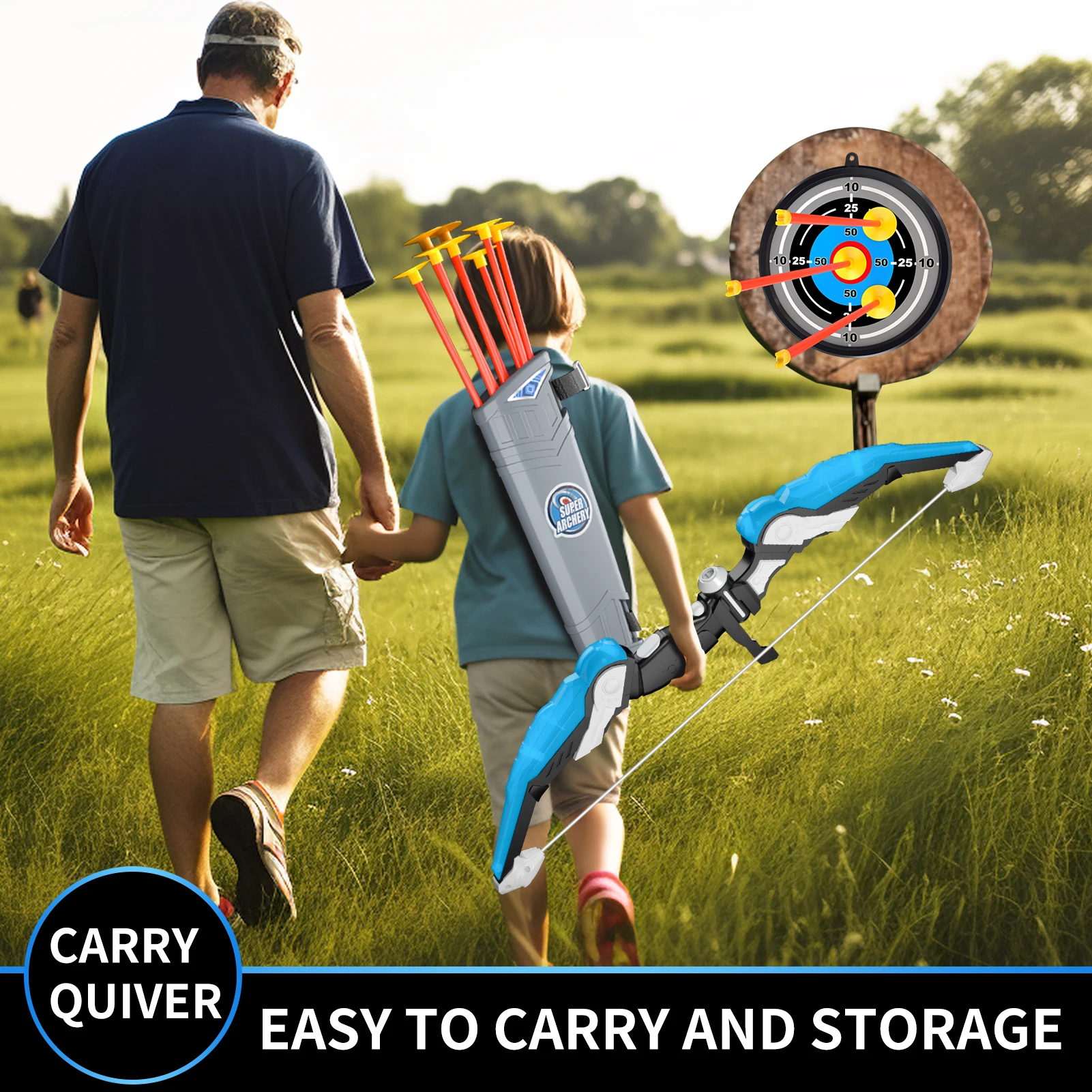 ของเล่นคันธนูและลูกศรพร้อมไฟ LED ส่องสว่างสําหรับเด็กอายุ 3 ปีขึ้นไป ชุดยิงธนูและเป้าหมาย เกมกีฬาในร่มและกลางแจ้ง