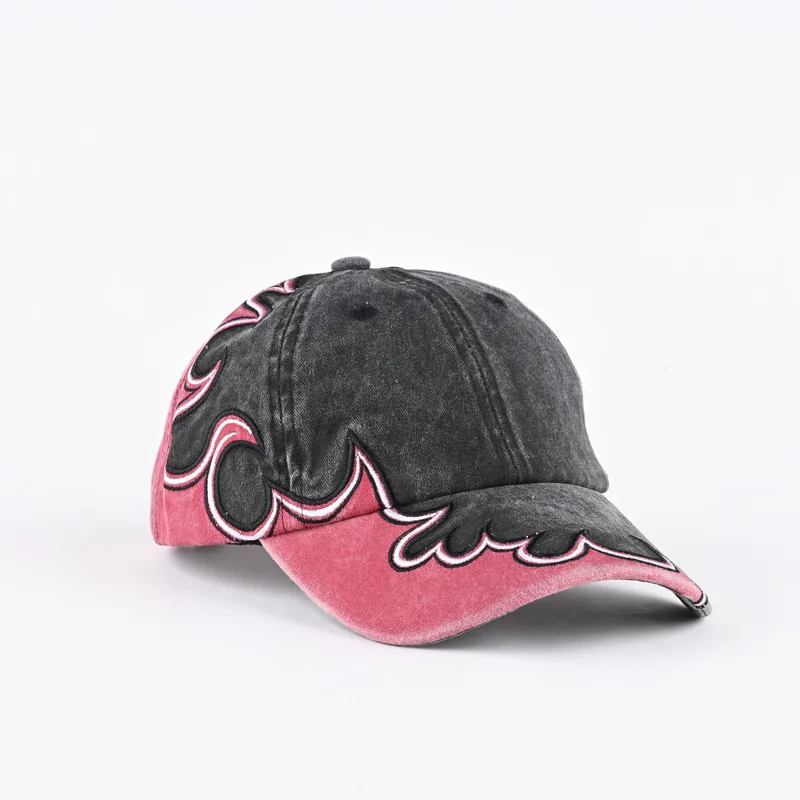 American-style heavy-duty flame baseball cap, unisex, unique street hip-hop duckbill cap, wide-brimmed