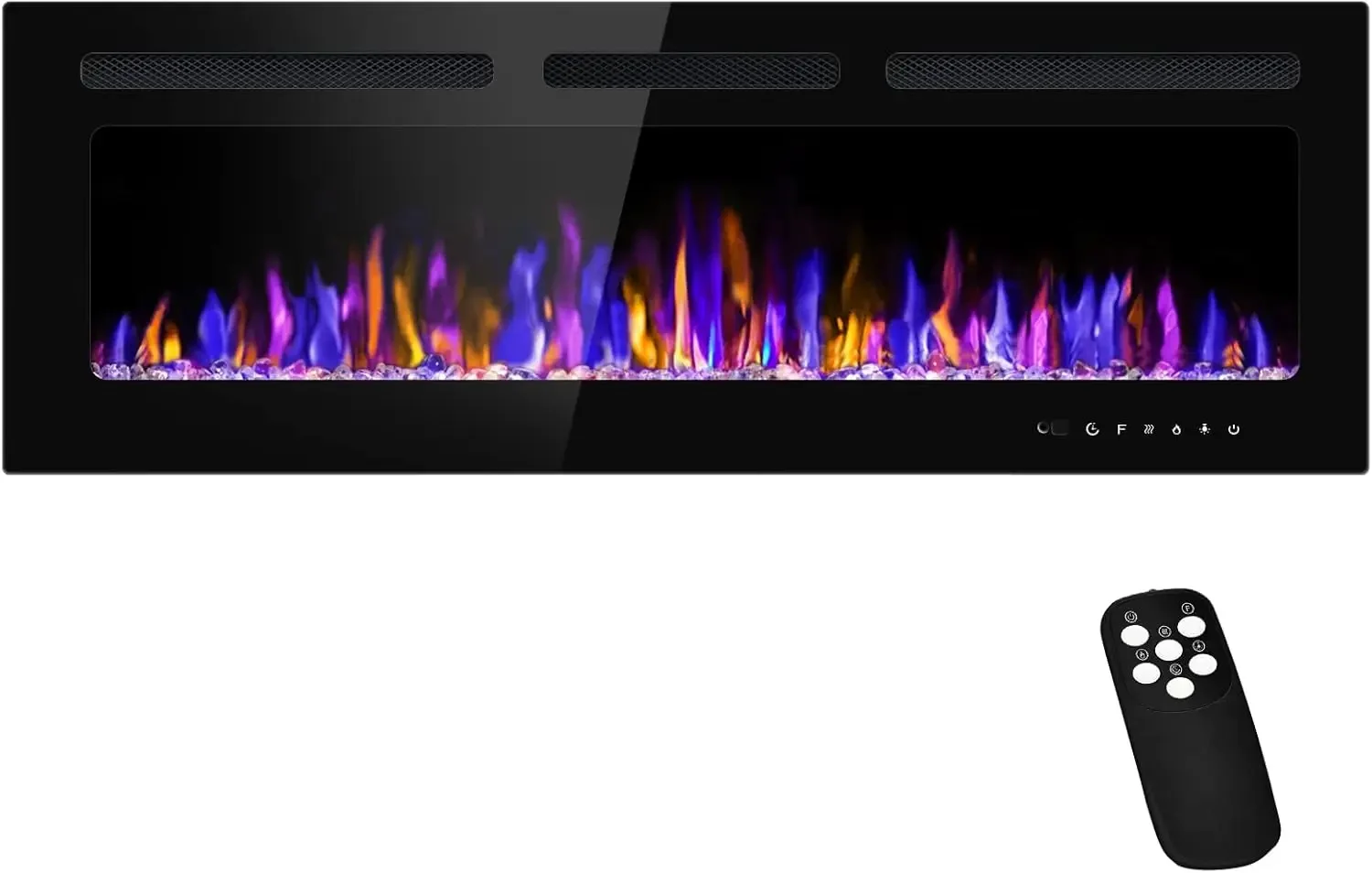 Fireplace Wall Mounted and Recessed with Remote Control, 750/1500W Ultra-Thin Wall Fireplace Heater W/Timer Adjusta