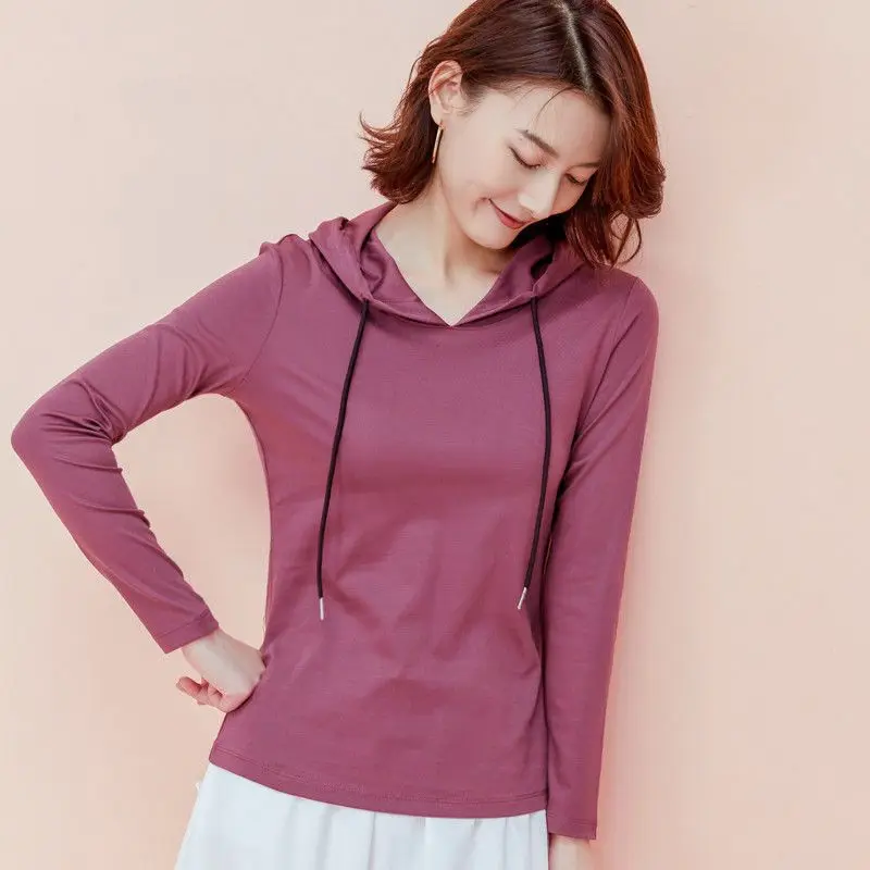Women Solid Color Hooded Pullover Hoodie 2026 New Long Sleeve Cropped Sweatshirt Streetwear Spring Autumn Casual Tops