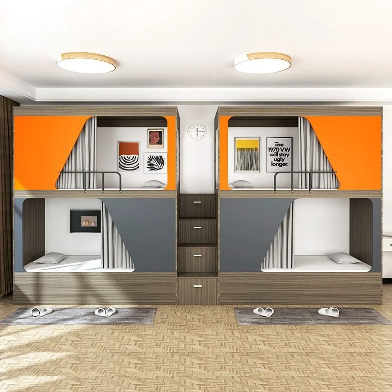

space capsule bunk bed, school solid wood, modern simple adult bed, hostel bunk