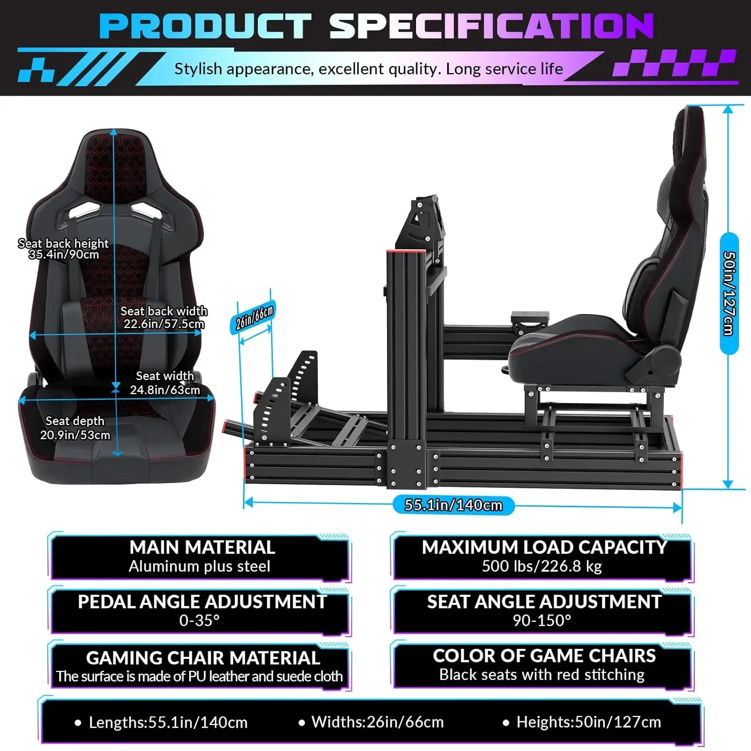 Racing Simulator Cockpit: Elite Series Rennsitz, verstellbare Radhalterung, passend für Logitech/Fanatec (keine Rad/Pedale/Shifter)