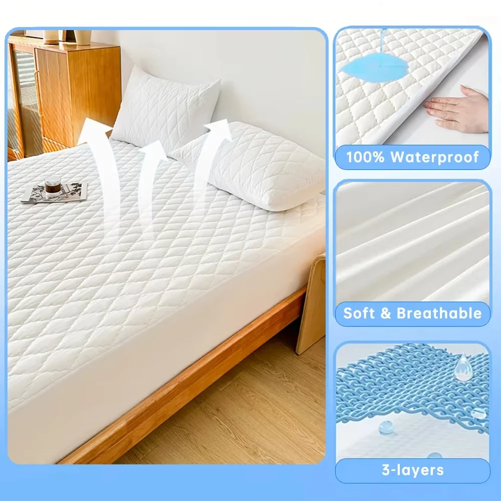 Mattress Cover Bedding Quilted Fitted  Beds Pad Grippers, Elastic Fitted Mattress Protector, Machine Washable Mattress Topper