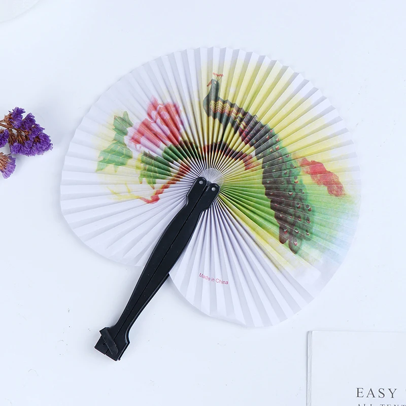 Retro Summer Handheld Fan Chinese Folding Small Round Hand Fan Printed Paper Decorative Gift Colorful Hand Fan