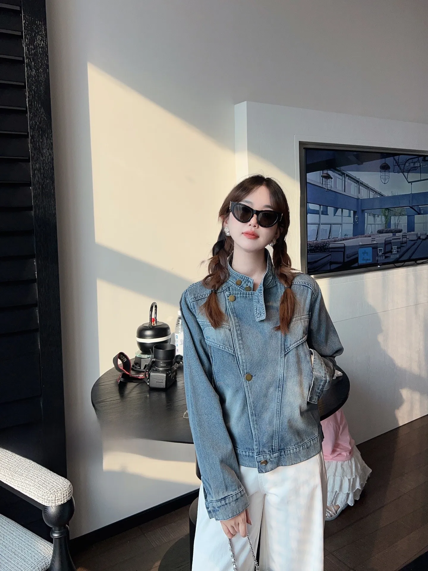 

ort Sve Design Sensation round Ne Denim Jaet New Autumn 2025 Women's Casual Cotton Polyester Blend Commute Sle