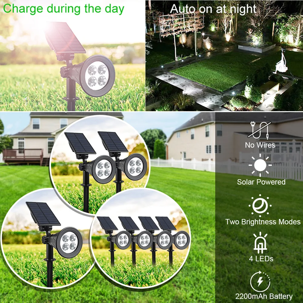 LED Solar Light Outdoor Garden Street Green Solar Lamp 1/2/4pcs Waterproof Spotlights for Countyard Pathway Decoration Light