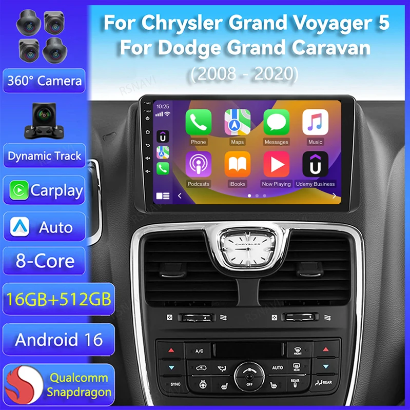 Android 16 Carplay para Chrysler Grand Voyager 5 2011-2015 Dodge Grand Caravan 2008-2020 Reproductor de Radio Multimedia para Auto DSP Estéreo