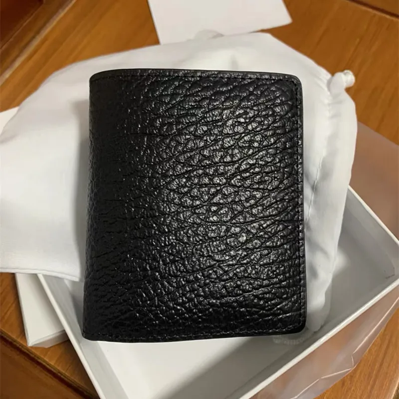 Black classic design leather half fold wallet men and women simple cowhide card bag wallet