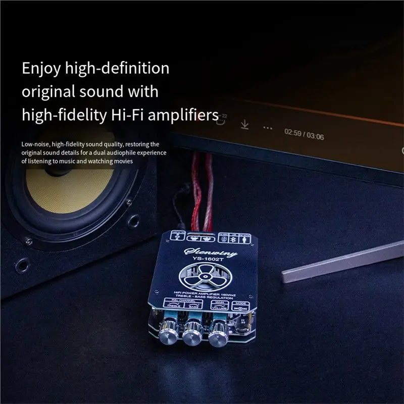 A97I-YS-1602T 2.0CH Bluetooth 5.1 Amp Board 160Wx2 Subwoofer Hifi Stereo Treble Amplifier Home Audio Tuning 320W