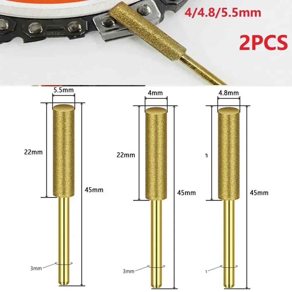 Afilador de archivos de cadena de motosierra, 2 uds., 4mm, 4,8mm, 5mm, amoladora de diamante, cabezales de molienda, vástago para amoladora de sierra eléctrica, herramienta eléctrica