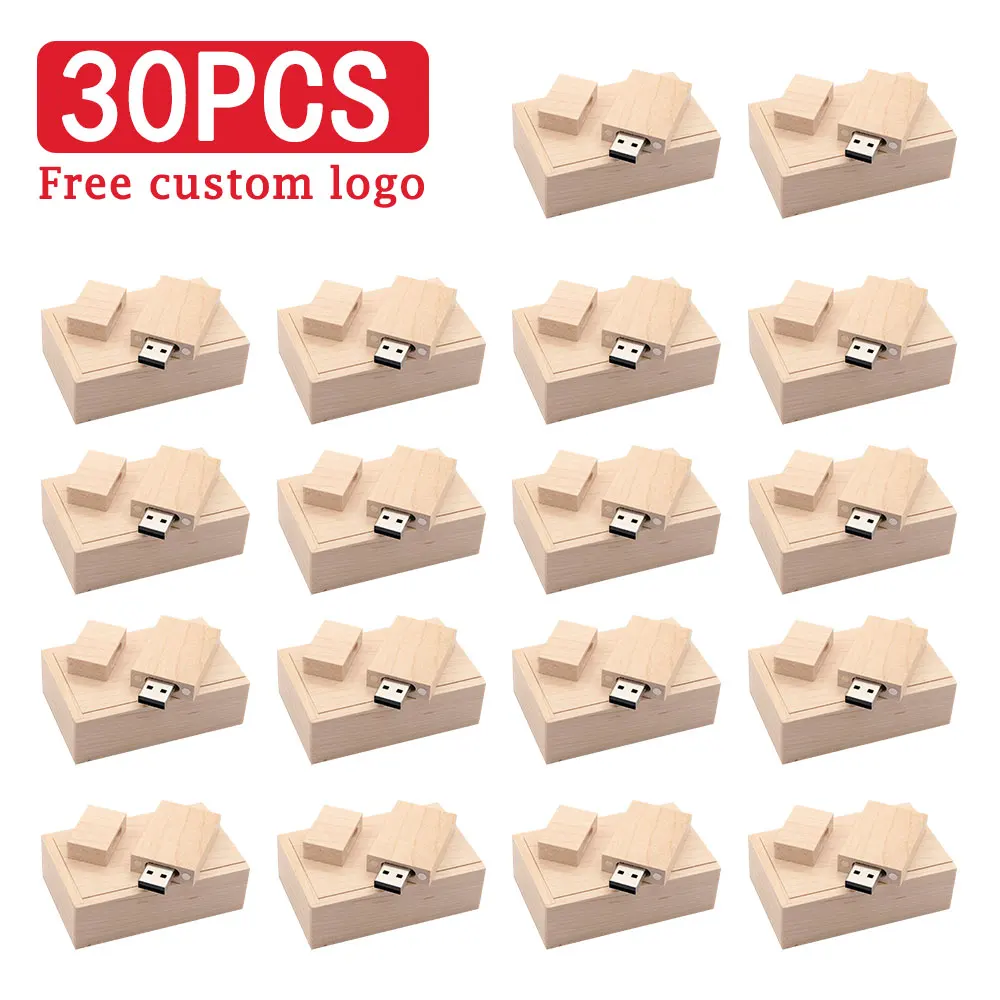 30pcs/lot Flash Drive Usb 2.0 Wooden / Bamboo pendrive 4GB 8GB16GB 32GB 64GB 128GB Free Logo for Photography Wedding Gift