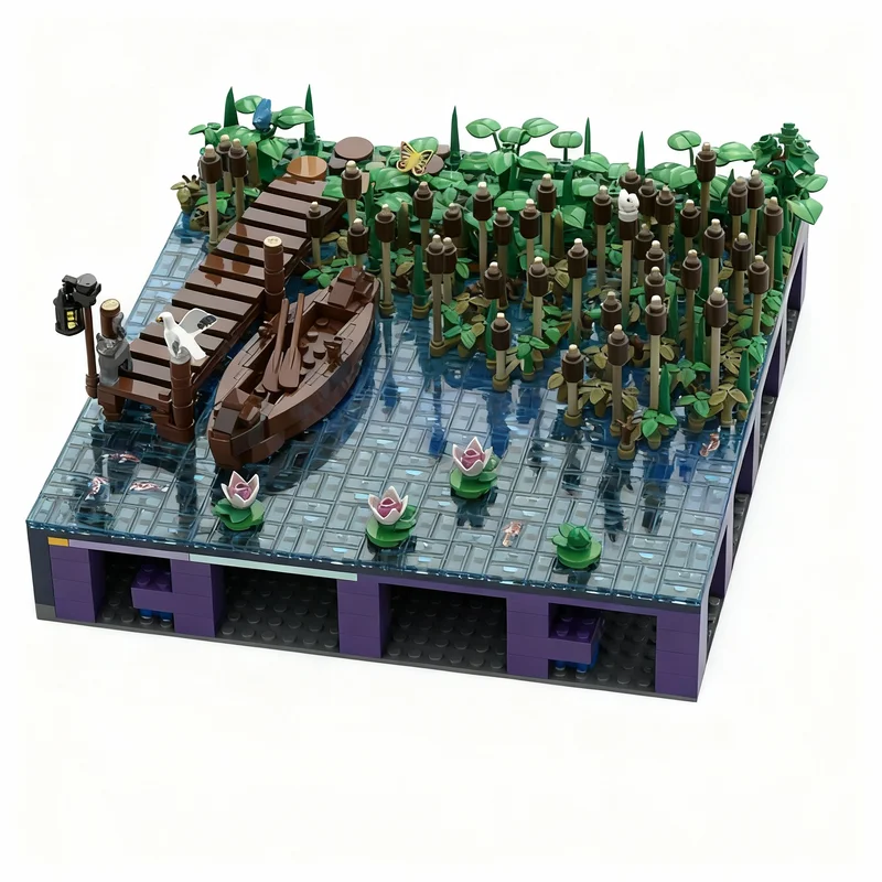 1417pcs MOC A10 Castle Hohengeroldseck - Lake Reeds & Boat Landing Stage Landscape Expansaion 1 Model Building Blocks Birthday
