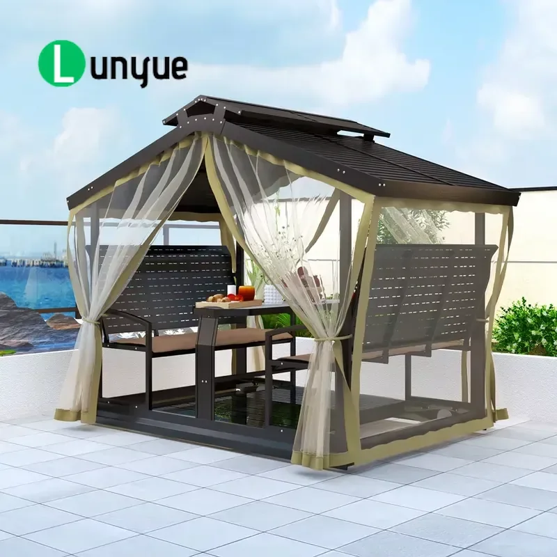 Galvanized Metal Rocking Chair with Hardtop and Mosquito Net for Balcony Garden Terrace Outdoor Patio Furniture Durable