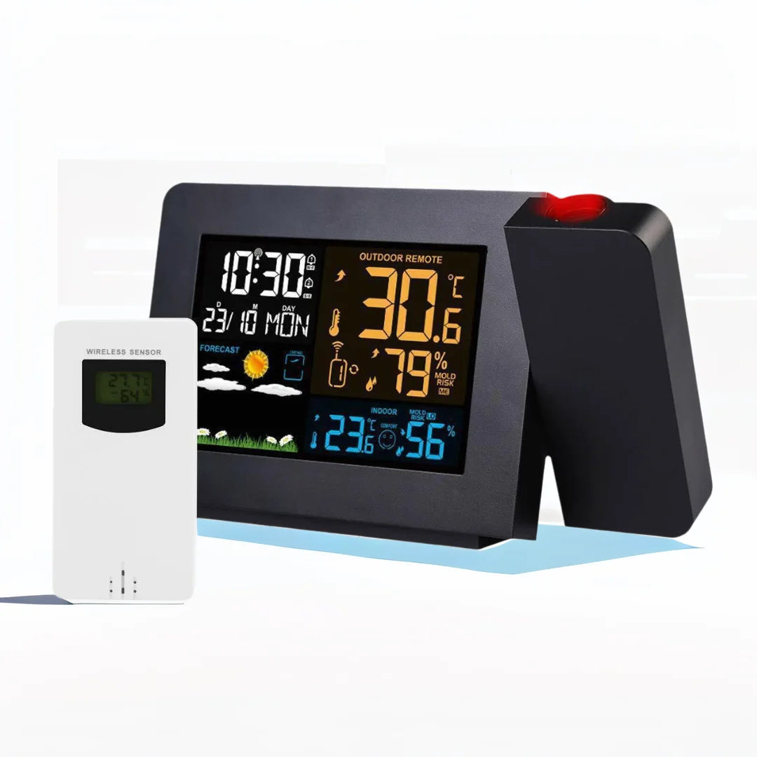 Electronic Projection Clock Weather Station Weather Forecast Temperature &Humidity Color Screen Digital Alarm Clock