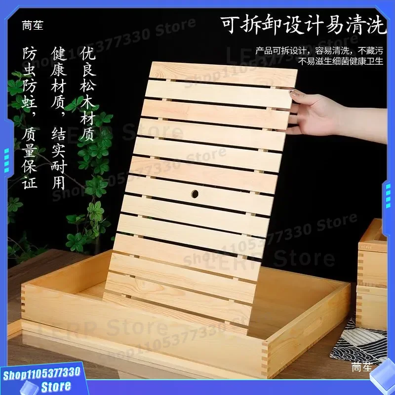 Japanese Wooden Sushi Display Box with Drain Rack for Sashimi Stall Burning Bird Presentation Gift Case Free Tea Party Setup