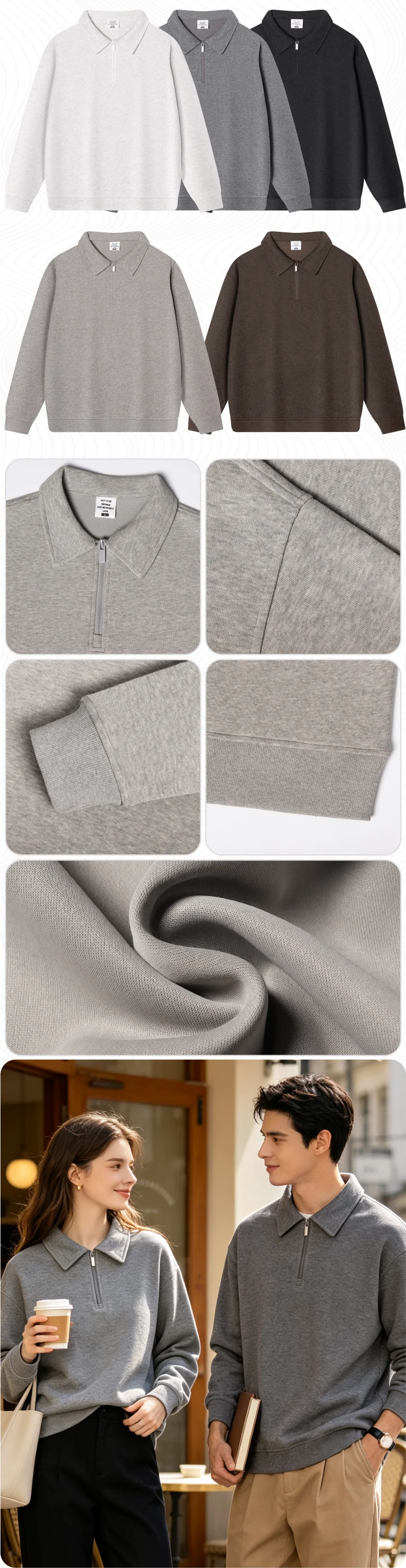 Sweatshirt mit individuellem Logo, Viertelreißverschluss, POLO, Unisex, Old Money, Kragenpullover, Druck, Stickerei, Lässiger, dezenter Luxus, für Herren und Damen – Detail 2