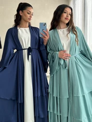 Eid Abaya per le donne musulmane Jalabiya raso Ramadan Robe Cake Dress 2024 Ramadan Caftano Party Abiti lunghi Vestido Largo Cardigan