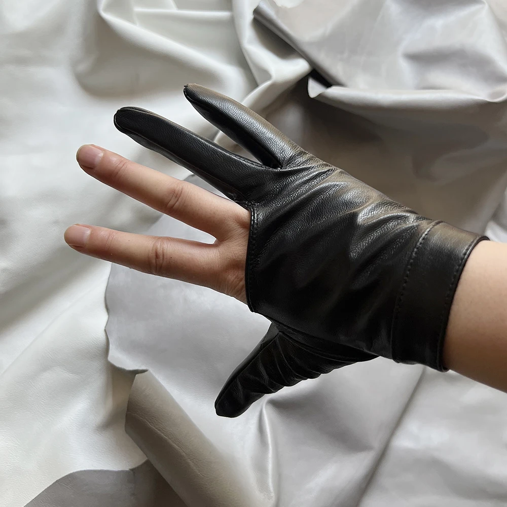Men's Goatskin Gloves Women's Three-finger Stage Performance Punk Leather Gloves dark and semi-exposed fingers nightclub